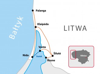 mapa trasy rowerowej Litwa Nadmorska