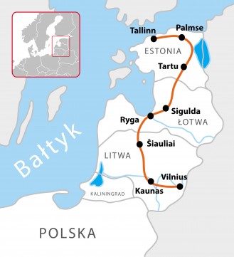 mapa trasy rowerowej Estonia Łotwa Litwa