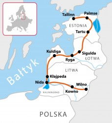 mapa trasy rowerowej, Estonia, Łotwa, Litwa